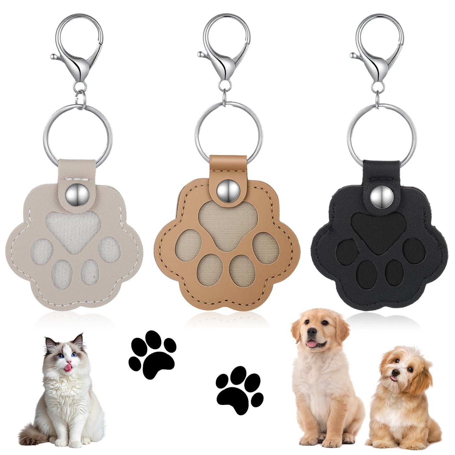 YUXIANLB 3PCS Leather Pet Fur Keepsake Keychain, Dog Hair Keychain Keepsakes for Dogs Cherish Memory Charm Paw Keys Print Memorial Fur Holder Daily Remembrance Animal Owners Collector