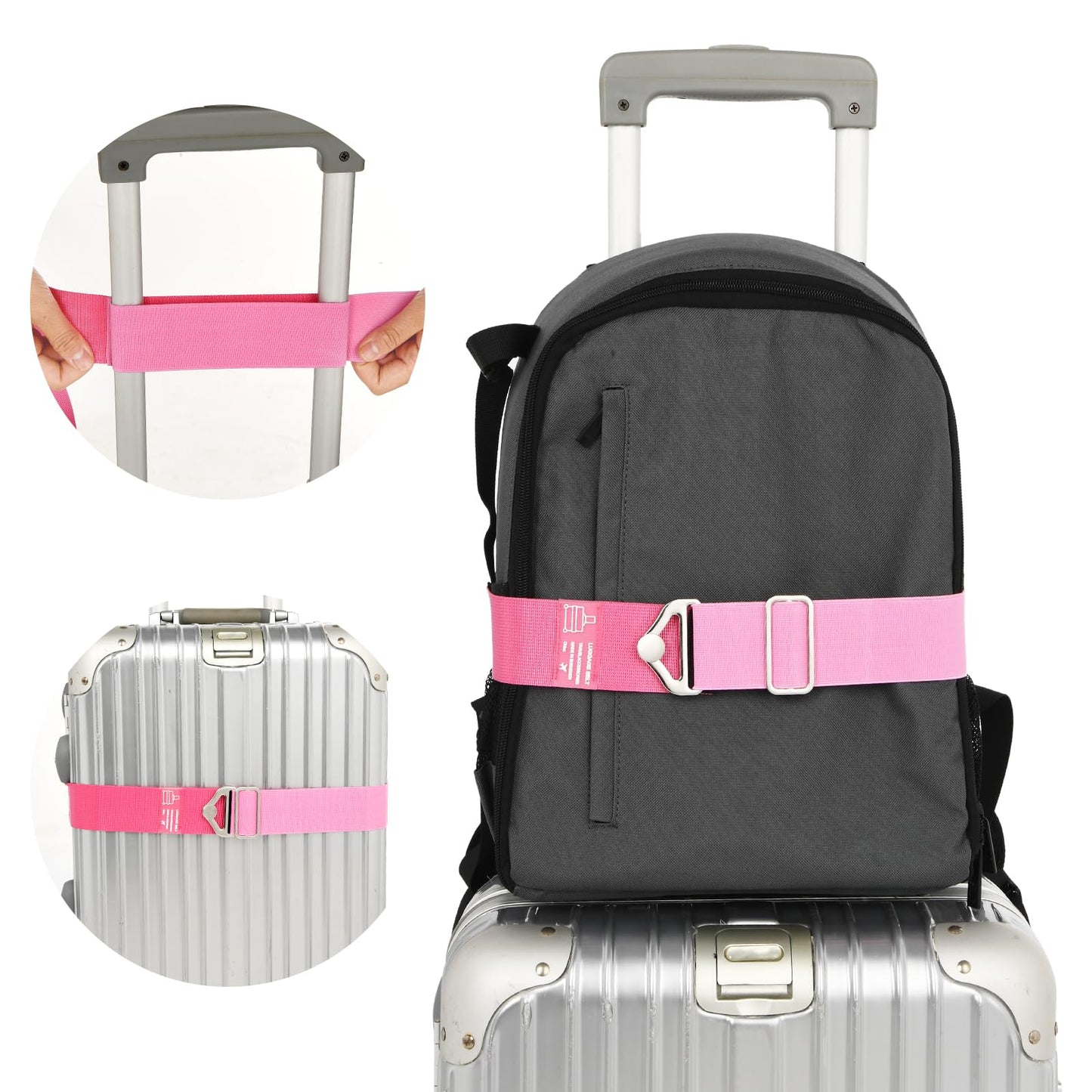 2-in-1 Travel Belt for Luggage Straps Over Handle for Add a Bag, Adjustable Travel Luggage Belt Strap with Alloy Buckle Elastic Belt for Carry On Bag, Suitcase Strap Travel Accessories (Pink, S)