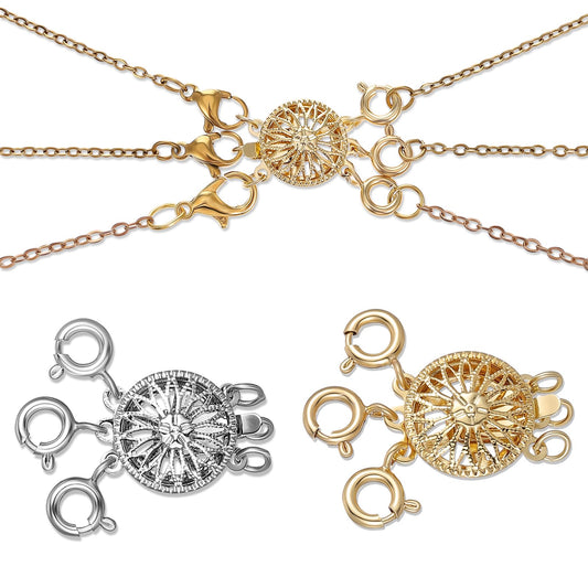 COMNICO Necklace Layering Clasps Separator for Women, 3 Pcs Gold Safety Jewelry Locking Clasp Converter Chain Extender Silver Multiple Necklace Clasps and Closures for Stackable Necklaces Chains
