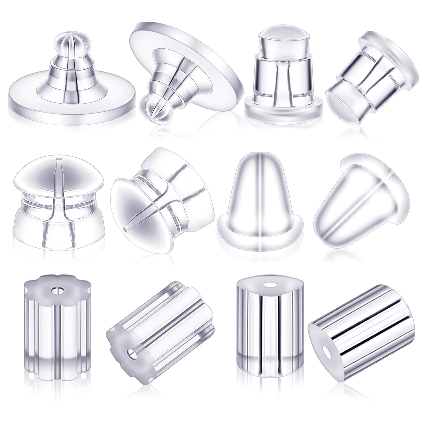 ElevateTech Silicone Earring Backs Earring Backings, 600 Pcs Soft Clear Ear Safety Back Pads Plastic Rubber Earrings Backs Clutch Stoppers Replacement Kits for Studs/Droopy Ears/Fish Hook, 6 Styles
