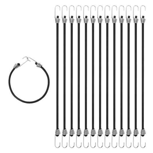 COMNICO 15 Pack Bungee Cords with Metal Hooks, 11-Inch Elastic Rubber Cordage Heavy-Duty Multi-purpose Mini Stretchy Straps for Outdoor Camping Tents Luggage Roof Racks (Black)