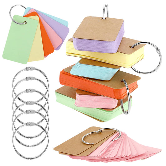 Sibba 300 Pcs Colored Index Cards with Ring, Flash Cards Study Note Card Pad Kraft Paper, Memo Scratch Pads Bookmark DIY Greeting Note Card (50 Sheets in 6 Colors per Set, 2.7×1.5 Inch)