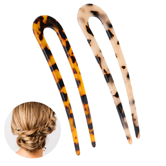 Sibba 2 Pcs U Shape Hair Pins Hair Forks Leopard Print Classic Chignon Pin Acetate Hairpins Disk Vintage Bun Hair Chopsticks Retro Accessories Chinese Style Hairpin Fit Women, Girls, Party, Stylist