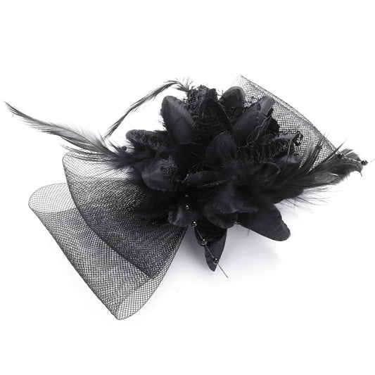 Sibba Flower Hair Clip Pin 1 PC Brooch Fabric Cloth Large Claw Hairclip Feathers DIY Decoration Theme Fascinator Blossom Rose Hairpin Ornament Elegant Headpiece Easter Mother Day Women (Pattern C)