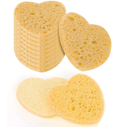 Sibba Compressed Facial Sponges, 10Pcs Heart Cellulose Facial Sponges, Face Exfoliator Cleansing Sponge, Natural Cosmetic Spa Sponges for Facial Cleansing, Massage, Pore Exfoliating, Mask, Makeup