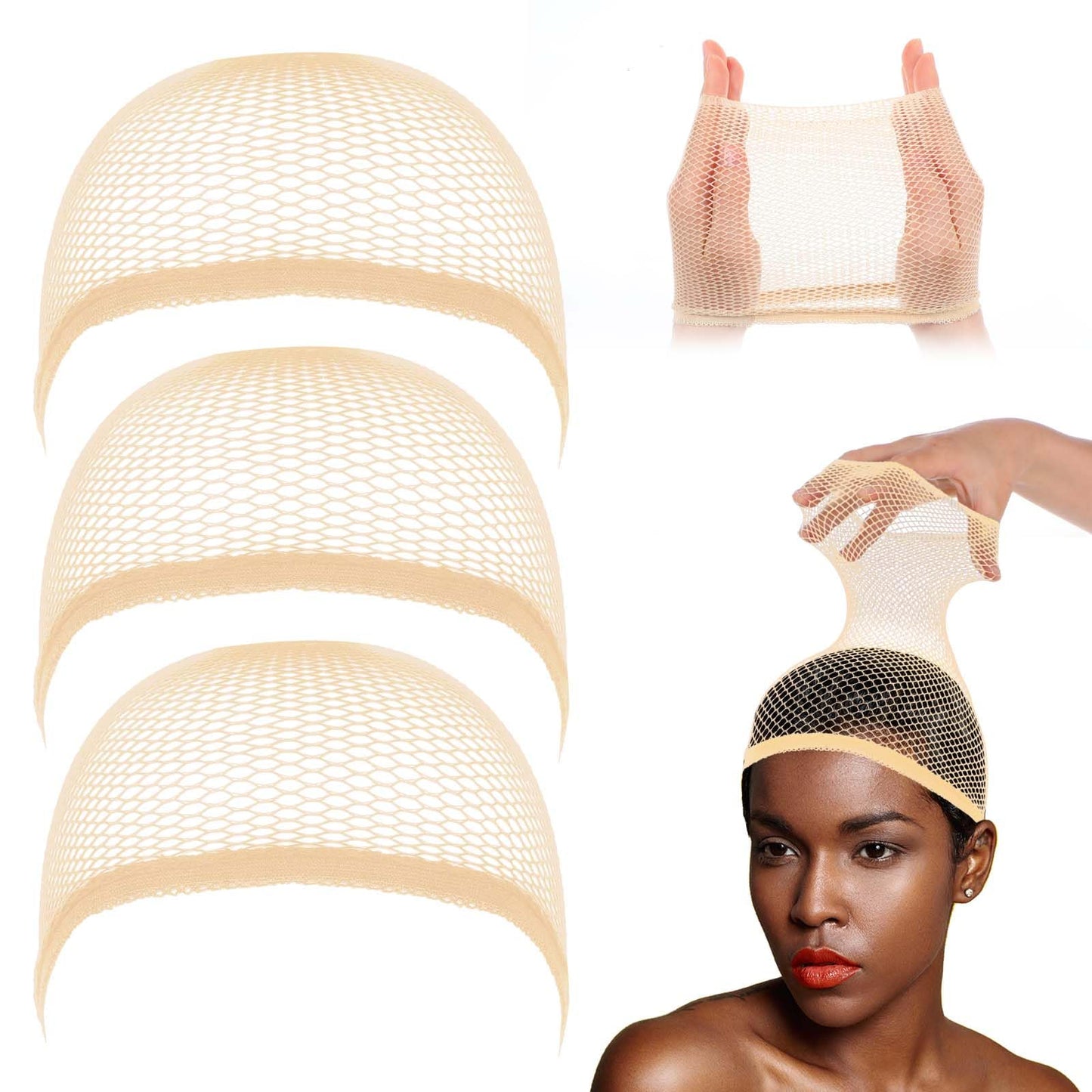 COMNICO Mesh Wig Caps Net, 12 Pcs Mesh Dome Caps Black Nylon Lace Wig Cap Ultra Thin Weaving Hair Net Natural Wig Gripper Transparent Stretchy Stocking Caps for Women Lace Front Wigs (Skin Color)