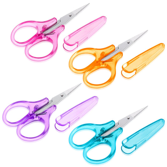 3.4 Inch Craft Scissors, 4 Pcs All Purpose Scissors Scrapbooking Scissors Straight Cutting Mini Scissors with Protective Cover for Embroidery Quilting Sewing Knitting Crafting Cross Stitch Crochet