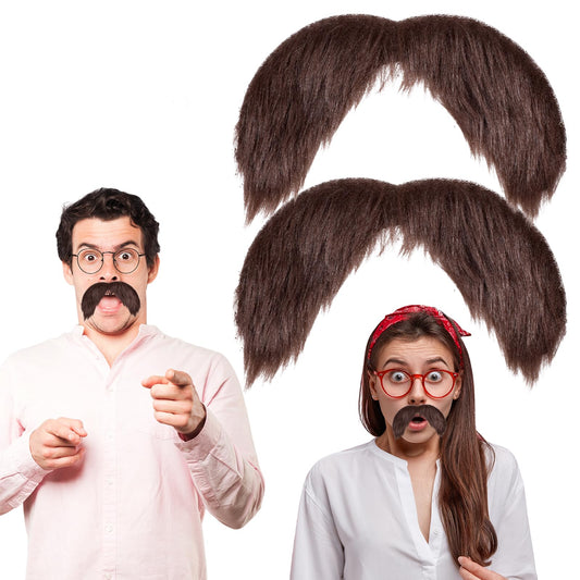 Sibba 2 Pcs Fake Beards Halloween Funny Mustaches Self Adhesive Fake DIY Self Sticky Beard Material Mustache Set Facial Hair Makeup Costumes Accessories Brown Simulation Beard for Costume Party