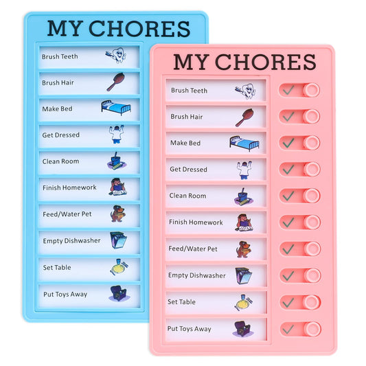 Dimeho 2PCS Chore Chart, Checklist Board My Chores Routine Chart Reusable Plastic Memo Boards Daily Routine Schedule Board for Home Planning Reminder(Blue/Pink)