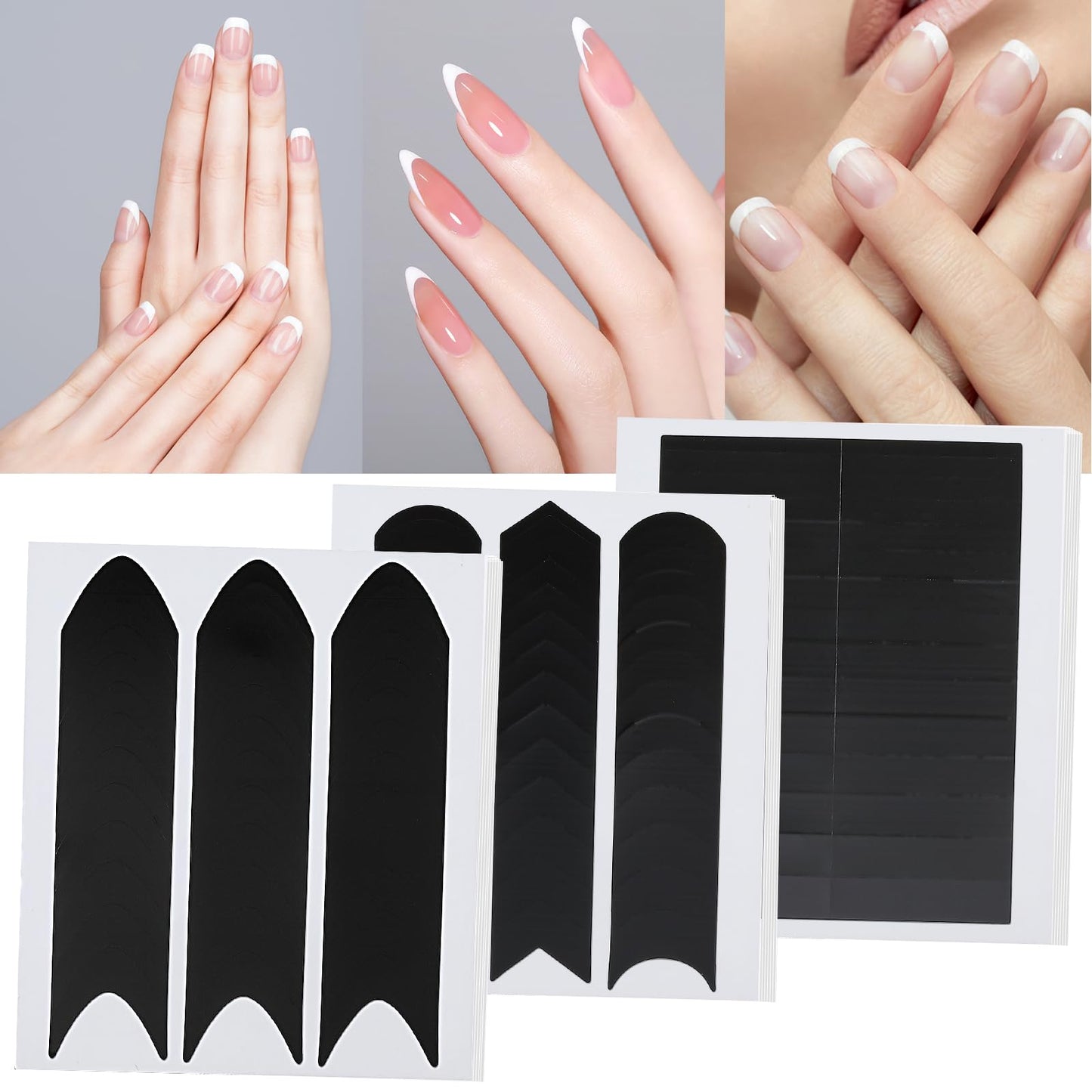 Sibba 36 Pcs French Manicure Nail Stickers Strips Self-Adhesive Nail Design Tools Nail Tape Curved Nail Tips Gel Nail Stickers for DIY Decoration Stencil Tools (Style A) (Style C)