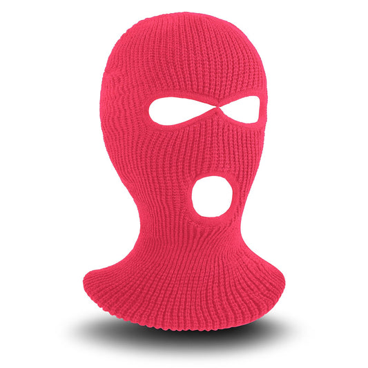 Sibba 3 Hole Winter Full Face Mask, Knitted Ski Face Mask, Winter Balaclava Face Cover, Winter Warm Knit Face Cover for Adult Winter Outdoor Sports (Rose Red)
