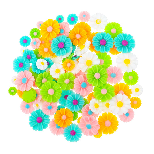 Dimeho 100 PCS Mini Resin Flower Charms Daisy Flower Slime Charms Flatback Flower Beads Resin Cabochons Embellishment Charm for DIY Craft Jewelry Making Scrapbooking Decor (Mixed Colors)