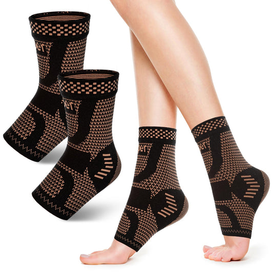 Copper Ankle Brace, Copper Infused Ankle Support Compression Sleeve for Foot Pain Relief, Plantar Fasciitis, Sprained Ankle, Achilles Tendonitis, Open Toe Compression Socks for Men Women(M)