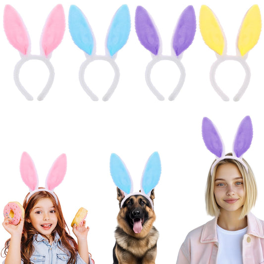 Wanmu 4Pcs Rabbit Ears Bunny Hairbands, Plush Bunny Ears Headband, Easter Bunny Ears Headband, Rabbit Ear Accessory for Kids Girls Party(Pink & Blue & Yellow & Purple)