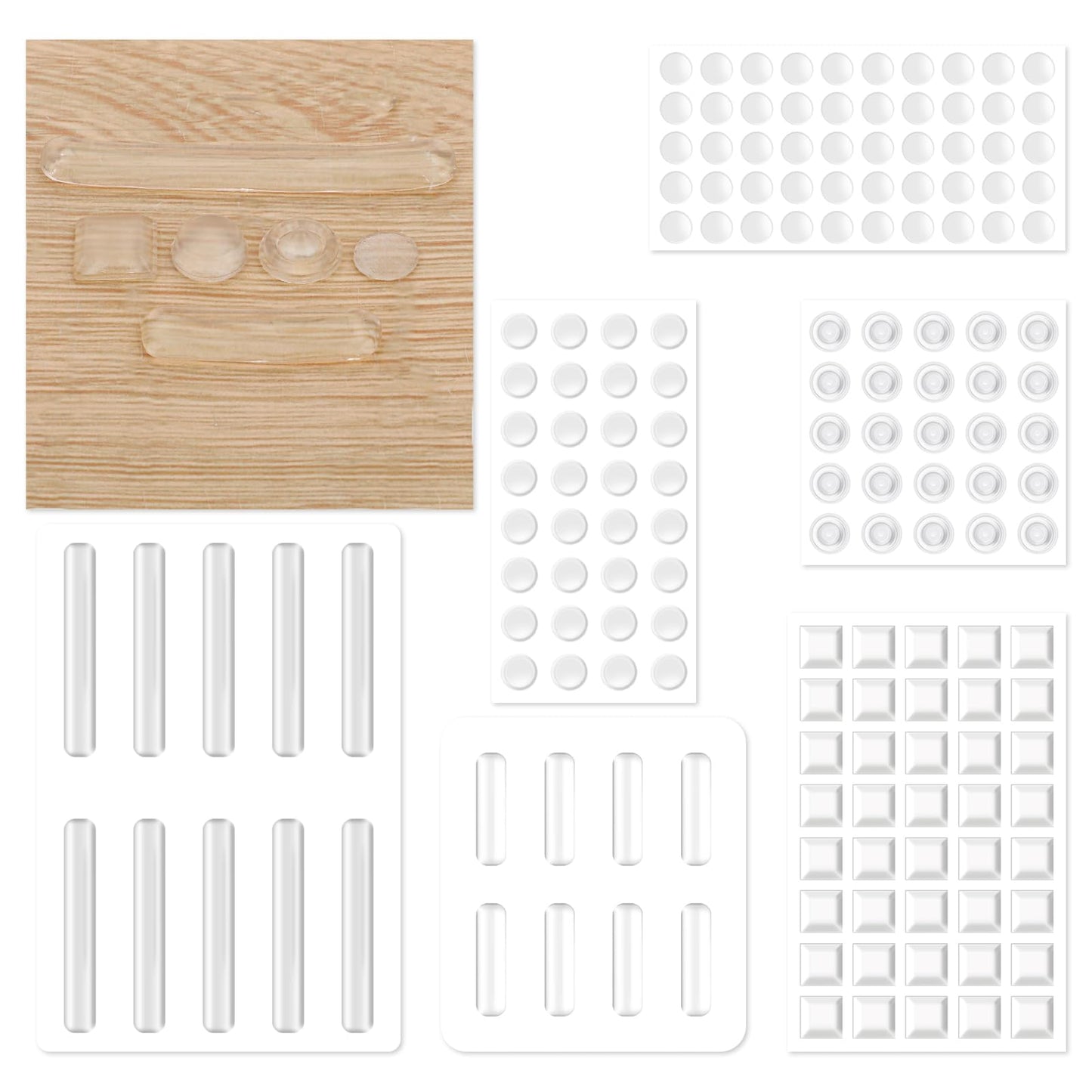 165Pcs Combo Pack Clear Bumper Pads Self Adhesive Sound Dampening Transparent Rubber Shims Furniture Noise Reducing Silicone Bumper Non-Slip Pads Wall Protector for Home Work Cabinet Drawers Glass Top