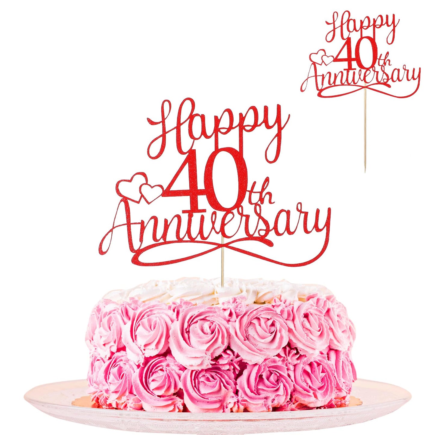 Sibba Golden Glitter Happy 60th Anniversary Cake Toppers Wedding Anniversary Party Decorations Frosting Card Picks Party Supplies Company Anniversary Pantry Staples Cooking Baking(40th)