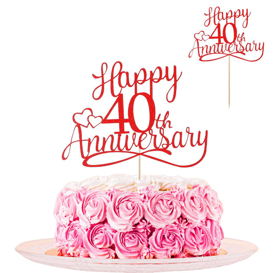 Sibba Golden Glitter Happy 60th Anniversary Cake Toppers Wedding Anniversary Party Decorations Frosting Card Picks Party Supplies Company Anniversary Pantry Staples Cooking Baking(40th)