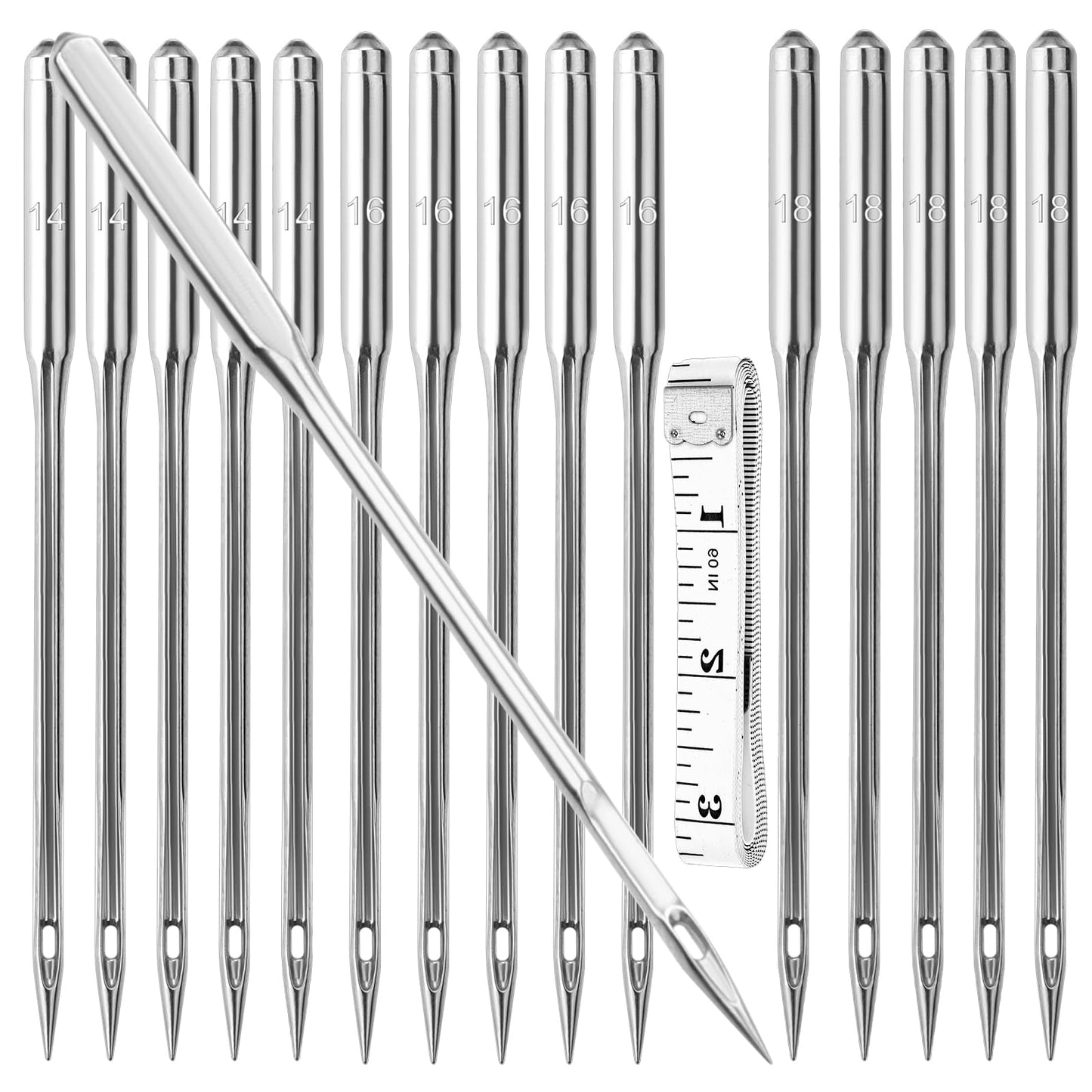 Qianyu 90 Pcs Universal Sewing Machine Needles Sizes 90/14 100/16 110/18 Heavy Duty Point Machine Needle for Thick Fabric Including Canvas Leather Embroidery Jeans