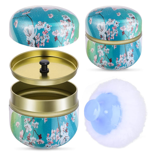 Sibba Powder Case with Powder Puff for Body Powder Empty Container Dusting Powder Box Baby After Bath Powder Puff Kit Makeup Powder Dispenser Case (Light blue)