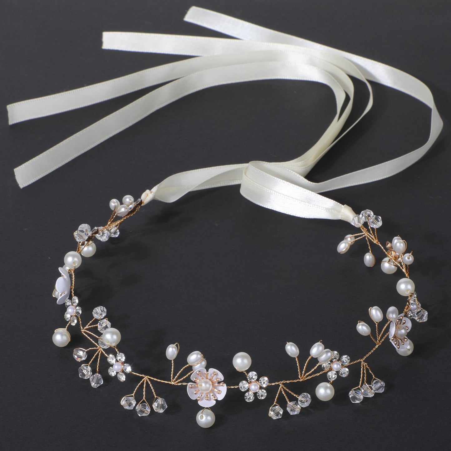 Sibba Bridal Headband Flower Headpiece 1 PC Pearl Hairband Crowns Tiara Wedding Head Pieces Brides Proposal Bands Bridesmaid Beaded Headdress Hair Accessories For Toddler Girls Women