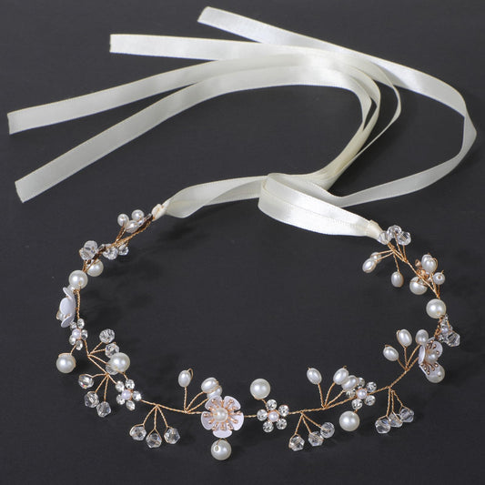 Sibba Bridal Headband Flower Headpiece 1 PC Pearl Hairband Crowns Tiara Wedding Head Pieces Brides Proposal Bands Bridesmaid Beaded Headdress Hair Accessories For Toddler Girls Women