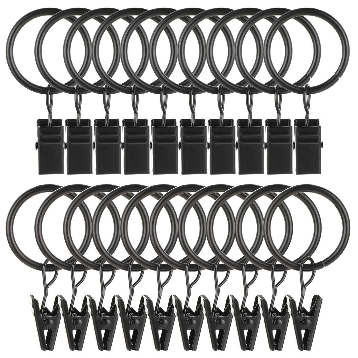 20Pcs Curtain Rings with Clips Drapery Clips with Rings Curtain Clip Rings Hooks Matte Metal Hanger Clip Drapes Rings 1 Inch Interior Diameter for Hanging Curtain Rod under 0.8 Inch Bracket