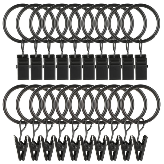 20Pcs Curtain Rings with Clips Drapery Clips with Rings Curtain Clip Rings Hooks Matte Metal Hanger Clip Drapes Rings 1 Inch Interior Diameter for Hanging Curtain Rod under 0.8 Inch Bracket