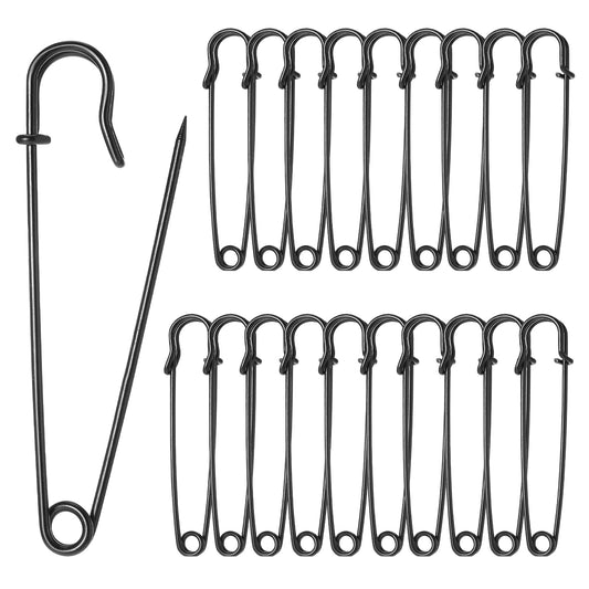 Sibba Large Safety Pins, 20Pcs Safety Pins Heavy Duty, Safety Pins for Clothes, Blanket Safety Pins, Pins Fasteners for Clothes, Leather, Crafts, Canvas, Blankets, Shawls, Kilts (Black)