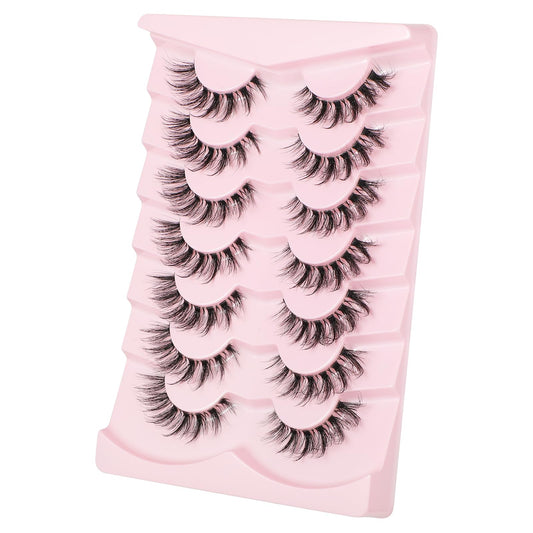 7 Pairs False Lashes 16MM Natural Look Fake Eyelashes Wispy Clear Band Faux Lash Volume Curl Soft Eyelash for Makeup Cosmetic Women Beauty DIY Extense Home