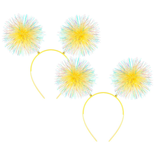 COMNICO 3 Pcs Pom Pom Headband Shiny Fashion Birthday Headband Sparkly Fluffy Ball Hair Hoops Antenna Headband for Women Girls Christmas Crazy Hair Day Rave Cosplay Fun Crazy Hat Accessories (yellow)