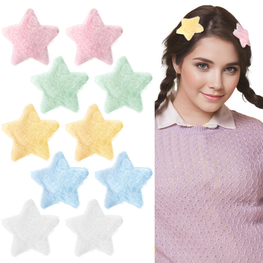 10 Pcs Plush Star Hair Clips, 5 Color Fashion Hair Snap Clips, 2.3 inches No Slip Mini Hair Clips for Women Girls