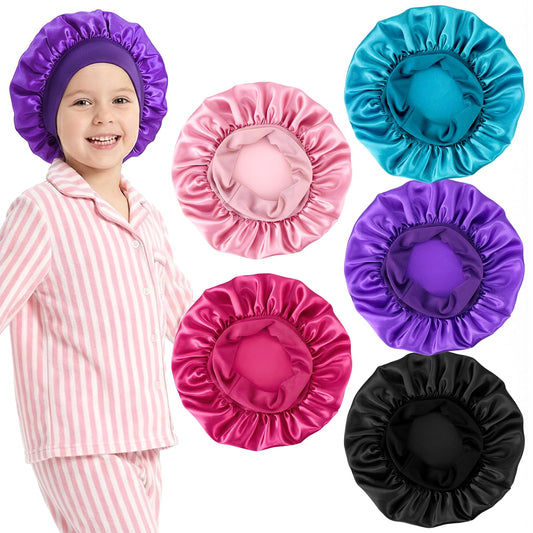 Sibba 5 Pcs Satin Baby Bonnet Silk Hair Bonnets for Sleeping, Women Soft Sleep Cap for Girls Boys Curly Hair Braids