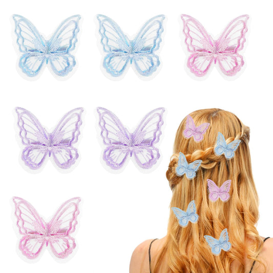Sibba 6 pcs Butterfly Hair Clips for Girls Women, Toddler Butterfly Small Tiny Hair Clips Lace Embroidery Hair Bow Pins Barrette Moving Wedding Hair Accessories For Halloween Party Decor