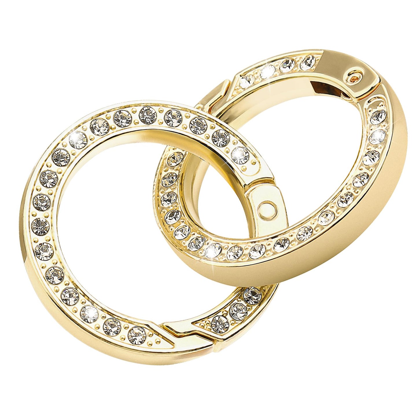 4 Pcs Round Carabiner Keyring Gold Bling Rhinestones Keychain Metal Spring O Rings Simple Snap Clip Buckle Key Chain Ring Hook Clip DIY Accessories for Bag Purse Handbag Jewelry Car Keychain Making