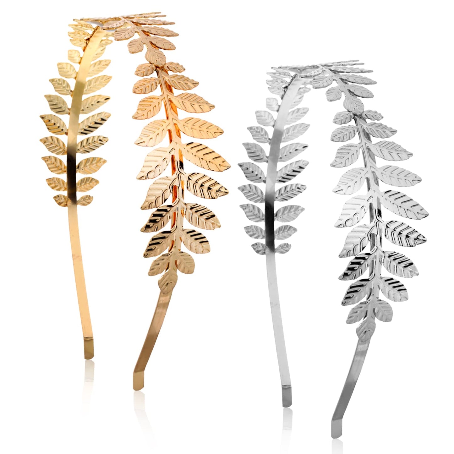 Sibba 2pcs Gold Leaves Crown Tiara Laurel Leaf Hair Crown Girls Greek Roman Goddess Headdress Boho Headpiece Barrettes Bridal Wedding Women Hairband Fashion Sliver Hairpin Pageants Birthday Party