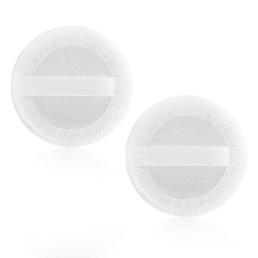 Sibba Loose Powder Puff Round Velour Face Makeup Compact Body Container Setting Pressed Blending Foundation Cream Make Up Ribbon Strap Sponge Cushion Applicator (2 PCS White)