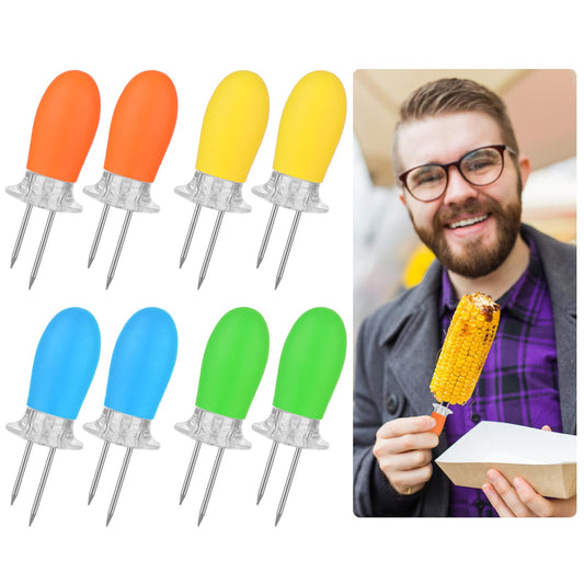 Sibba 8PCS Corn Cob Holders, Stainless Steel Corn on The Cob Skewer, Durable Anti-Scald Corn on The Cob Holder, Interlocking Design Corn Cob Holder for Home Cooking & Parties Camping (4 Colors)