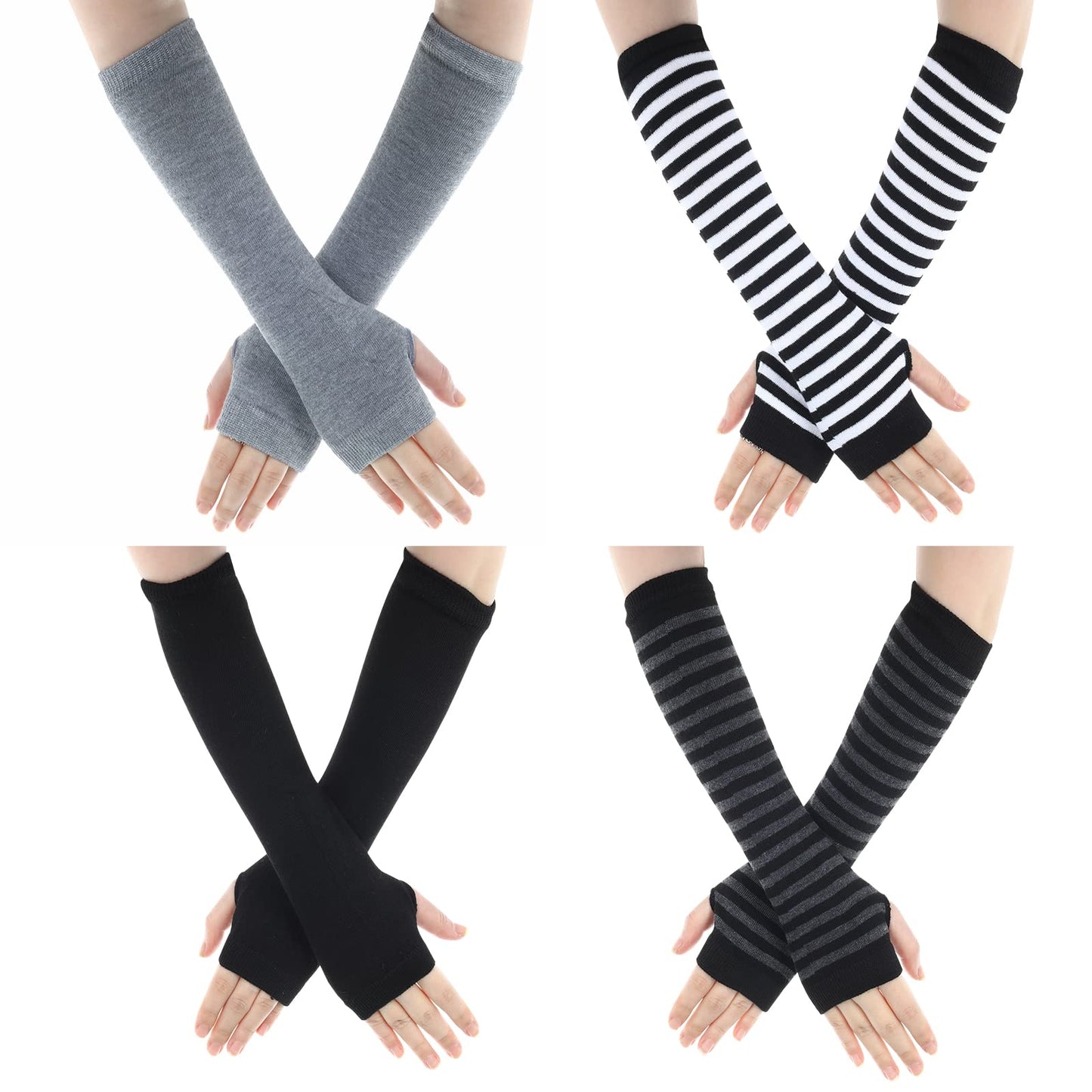 Sibba 4 Pairs Knitted Fingerless Gloves Wrist with Finger Holes Warmers Warm Winter Unisex Mittens Long Gloves for Office Typing Computer