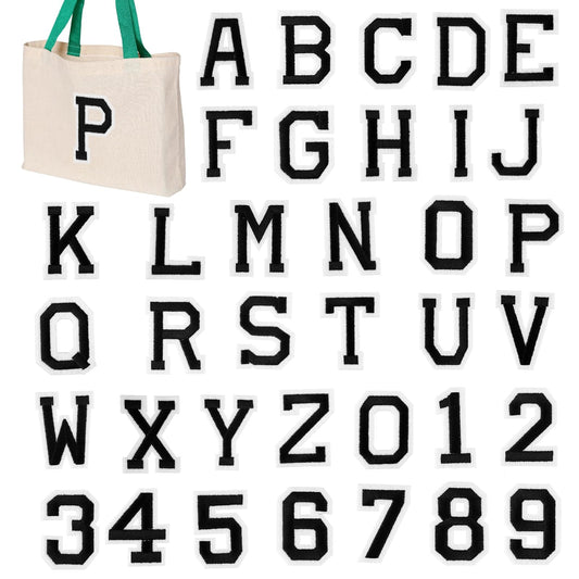 Dimeho 36 Pcs Iron on Letters and Numbers Patches Vinyl Embroidered Alphabet Stickers Letters A-Z Numbers 0-9 Applique for Clothes Jeans Dress T-Shirt DIY Craft Accessories(Black)