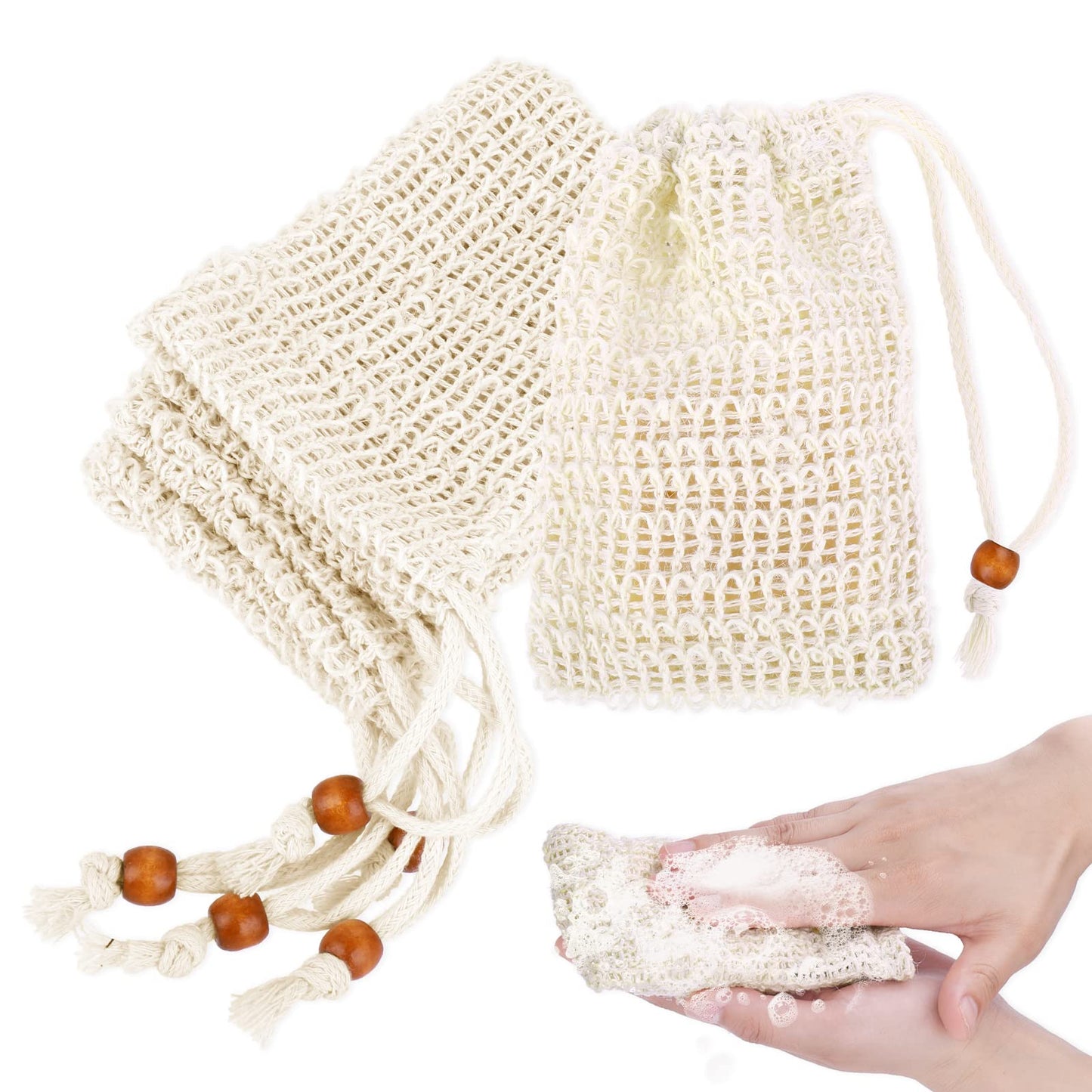 Sibba Bar Soap Bag Saver Pouch Mesh Net Rope Holder Cover Container Sleeves Travel Home Shower Bath Foaming Loofah Massage Effective Exfoliation