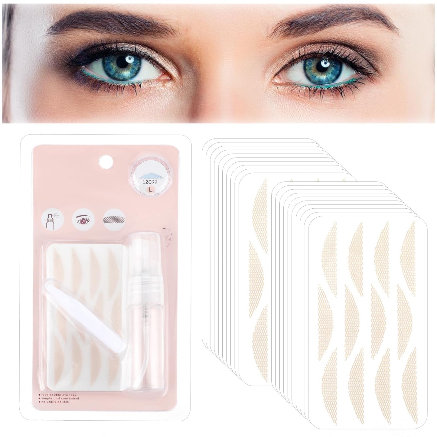 Waterproof Invisible Double Eyelid Tape, 240Pcs Eyelid Lifter Strips, Double-Sided Sticky Eyelid Tapes Stickers for Droopy Lids, Hooded Eyes