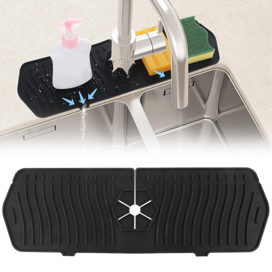 Sink Faucet Splash Guard Mat Soap Dish Pad Silicone Sink Protector Holder Faucet Handle Drip Catch Trays for Countertop Accessories Gadgets Bathroom Kitchen 18 × 6 Inch