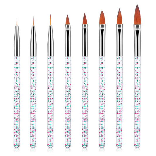 Sibba Nail Brush Polish Tip 8 Pcs Paint Dotting Pen Tools Art Thin Line Removers Applicator Finger Extension Manicure Gel Flat Round Fit Salon Home DIY Fingernail Detail Design Builder Set