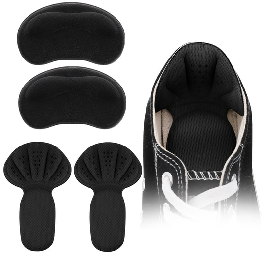 4PCS Heel Pads for Shoes Too Big, Back of Heel Cushion Inserts Pads, Adhesive Back of Heel Grips Inserts for Boots, Too Big Loose Shoes, Reusable Heel Guards Liners Anti Blister Heel Protectors(Black)