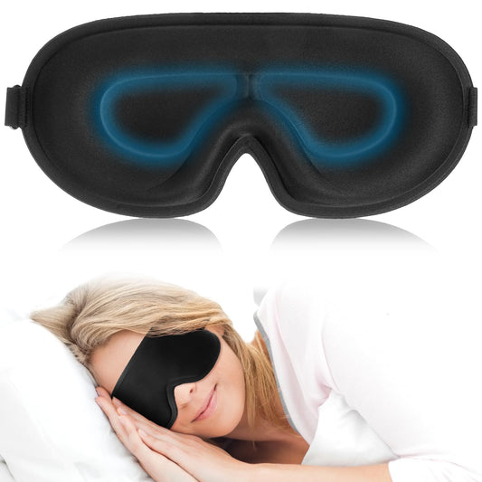 3D Cutout Sleep Mask Soft Silk Eye Mask for Sleeping Comfortable Blackout Eye Mask for Man and Woman Eye Cover with Adjustable Strap for Travel Lunch Breaks Sleeping Meditation