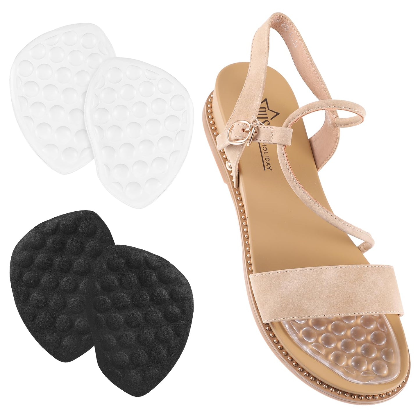 COMNICO 2 Pairs Metatarsal Pads, Women Anti-Slip High Heel Inserts Massaging Dot Ball of Foot Cushions, One Size Fits All (Black+Transparent)