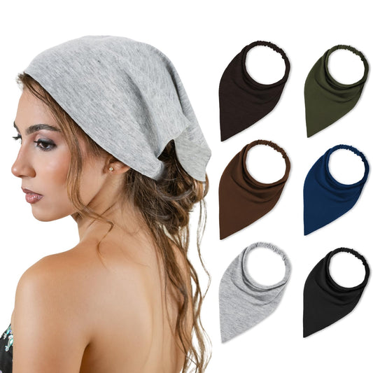 Dimeho 6 PCS Solid Hair Scarf Headband for Women Elastic Hair Bandanas Hair Band Scrunchies Boho Triangle Hair Kerchief with Clips Turban Hair Accessories(Dark Green/Black/Grey/Dark Brown/Blue/Brown)