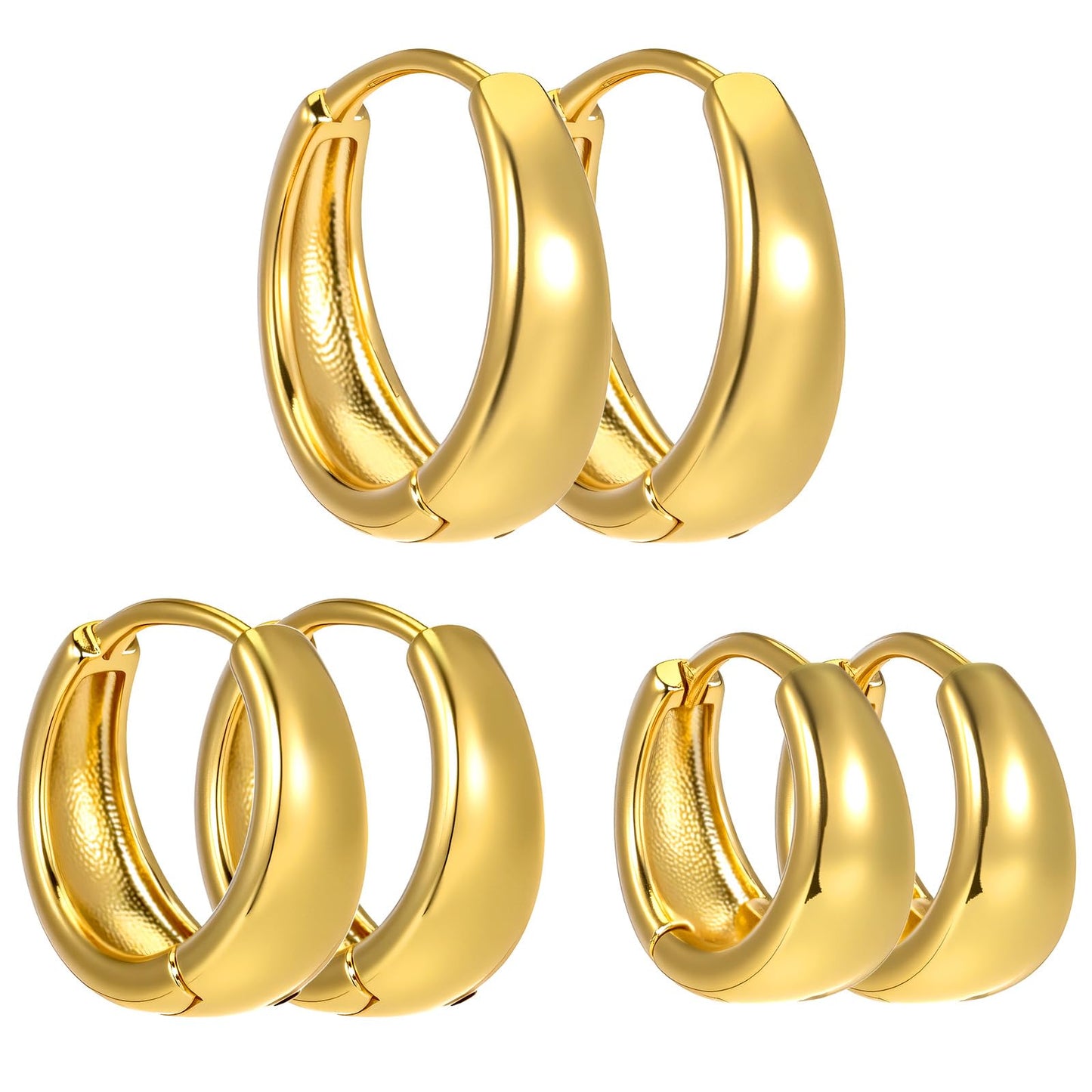 Wanmu 3 Pairs Gold Hoop Earrings Set for Women, Hypoallergenic Lightweight Small Huggie Earrings for Women Multiple Ear Holes Jewellery Gifts