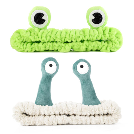 Sibba 2Pcs Frog and Snail Headband Face Wash Headband Spa Hair Bands Makeup Headbands Cartoon Cute Coral Fleece Elastic Headband Creative Hair Accessories for Shower Sports Beauty Skincare(Beige)