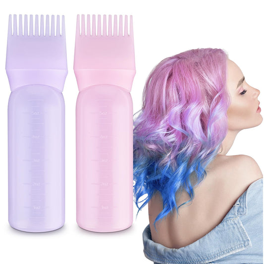 Sibba 2Pcs Root Comb Applicator Bottle, 6 OZ Hair Oil Applicator Bottle for Hair Dye Bottle Applicator Brush with Graduated Scale, Profssional Brush Applicator Comb Hairdressing Coloring Styling Tool